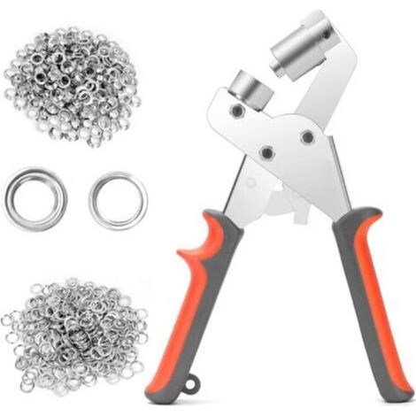 Pince à Oeillets Professionnelle, Pince à œillets Multifonction, avec 100 Oeillets (Ø Intérieur 10mm), pour Bâche Cuir Carton Tissu PVC (1/5)