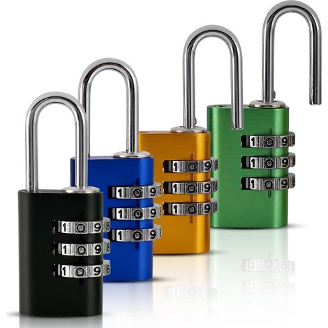 Lot de 4 cadenas à combinaison à 3 chiffres - En métal résistant aux intempéries - Pour garage, salle de sport, jardin, abri de jardin (1/5)
