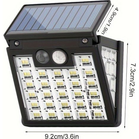 Applique Murale Solaire 72 LED avec Détecteur de Mouvement – Éclairage Extérieur à 3 Modes, Diffusion sur Trois Côtés pour Jardin, Terrasse et Patio