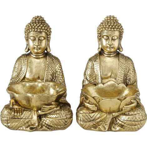 Buddha Dekofigur sitzend Asia Skulptur Kunstharz gold Feng Shui Dekoration 2er Set, Boltze 2021250