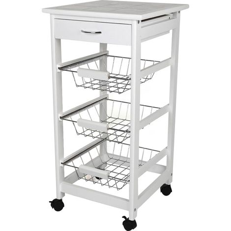Carrello Cucina legno con Cassetto 3 Cestelli e Ripiano 9 Mattonelle in Ceramica (1/5)