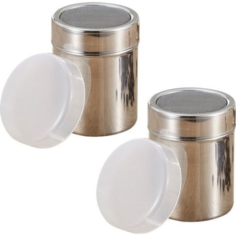 Salero de acero inoxidable para cacao en polvo, apto para capuchino, salero para azúcar glas, salero para cacao en polvo, 2 piezas, plateado (1/5)