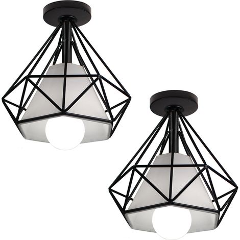 2PCS Vintage Ceiling Lights Modern Metal Cage Chandelier Industrial Retro Ceiling Lights For Bar Cafe Office Black