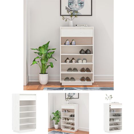 Schuhregal Massivholz - vidaXL Schuhregal Weiß 60x34x105 cm Massivholz Kiefer - Schuhregal 60x34x105 cm (1/5)