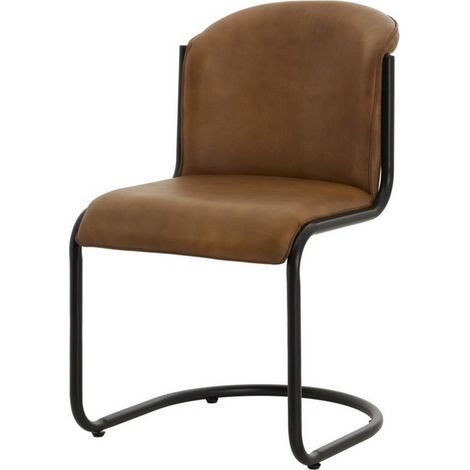 Billy Leather Curved Dining Chair - Metal - L61 x W51 x H85 cm - Brown