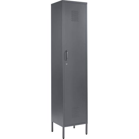 Grey Metal Tall 3 Shelve Locker Cabinet, 1 Door Wardrobe Storage Cupboard for Home or Office (1/2)