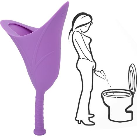 Urinoir de voyage d'urgence pour femmes, pliable, portable, en silicone, avec entonnoir (violet) (1/5)