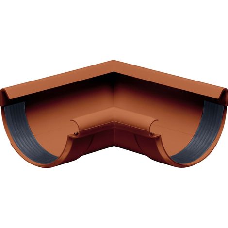 INEFA Equerre de chéneau 90 degrés demi-ronde, angle intérieur, bourrelet intérieur en PVC, pièce de raccordement pour accessoires de gouttière, montage simple - 100mm Brun