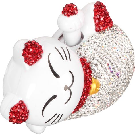 Figurine de chat porte-bonheur, décoration chat porte-bonheur créative à énergie solaire, statue de chat porte-bonheur aux oreilles rouges