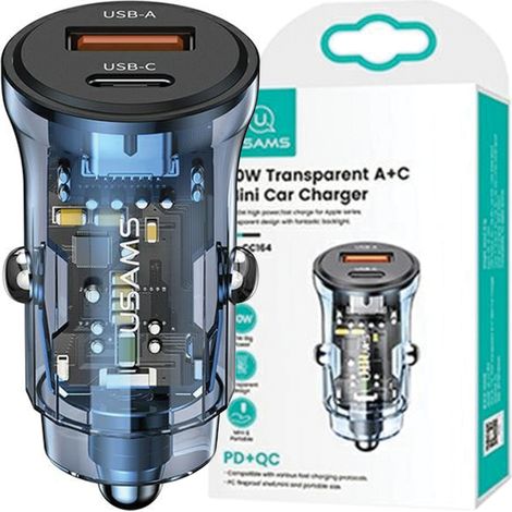 USAMS Ład. sam. 1xUSB+1xUSB-C C32 30WFast Charge niebieski/blue CC164CC02 (US-CC164)