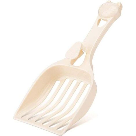 Pelle à litière pour chat à larges fentes, en plastique durable, facile à tamiser, blanc laiteux.