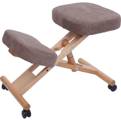 [NON UTILIZZATO] Sedia sgabello pouf posturale ergonomica con ruote altezza regolabile HHG-915 stoffa/tessuto (200 g/m²) legno, marrone