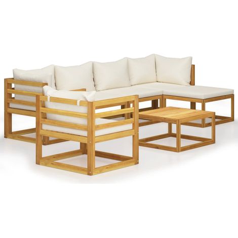 Mobili da giardino mobili da esterno Set di mobili da 7 pezzi con cuscino color crema in legno massello di acacia 020017060