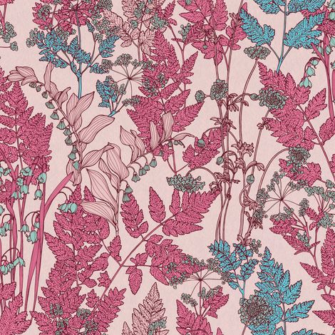 Papier peint fleuri rose chambre adulte Tapisserie rose motif fleur & feuille pour salon Papier peint intissé couloir & bureau (1/4)