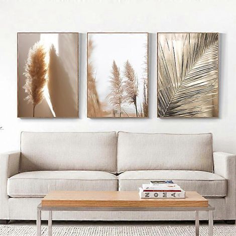 Set van 3 premium posters, beige, pampasgras, moderne afbeeldingen, decoratieve wanddecoratie, vintage afbeeldingen, decoratief voor woonkamer en slaapkamer. (1/5)