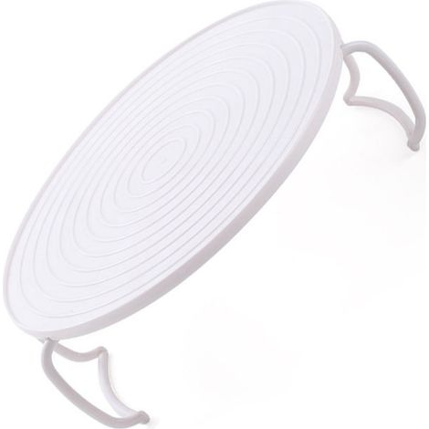 Plateau rond blanc multifonctionnel pour micro-ondes, panier vapeur avec poignée pour la cuisine. (1/5)