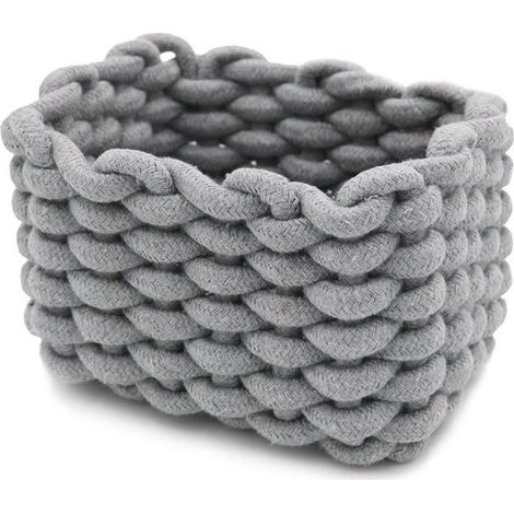 Cestino portaoggetti intrecciato，Dimensioni: 19 x 15 x 12 cm，Lavorato all'uncinetto，Cestino portaoggetti quadrato，Adatto per cameretta，Grigio (1/5)