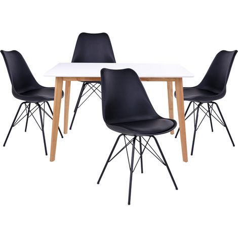 GRAM - Ensemble Table Naturelle et Blanche + 4 Chaises Noires (1/4)