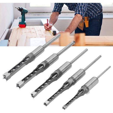 Ensemble de 5 forets carrés pour le travail du bois, ciseau à mortaiser en acier rapide, foret à fraiser, scie cloche pour le travail du bois, kit d'outils électriques (6,4/8,0/9,5/11,0/12,7 mm) (1/5)