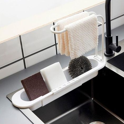Verstellbare Ablage für das Waschbecken, Seifen- und Schwammtrockenkorb, Wasserhahnhalter, Organizer (1/5)