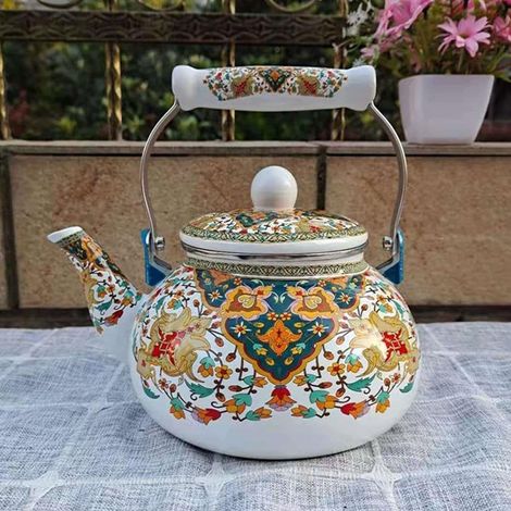 1 Théière, émail, motif floral, poignée froide, 2,5 L, induction gaz, cuisine