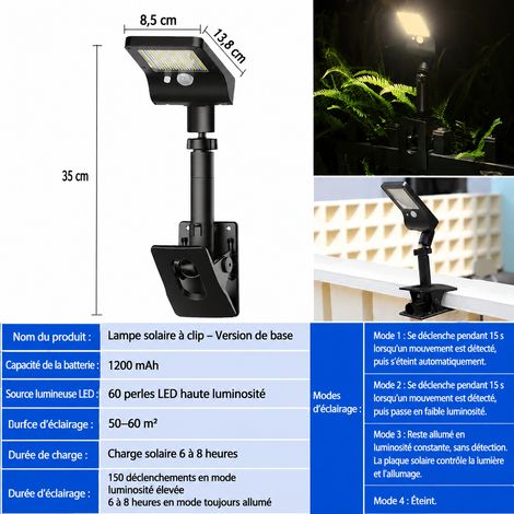 Lampe solaire d'extérieur 2-en-1 à clip lumière chaude 1 pièce 1 réf 7619 11,5 × 10 × 15 cm 333 g – Livraison gratuite