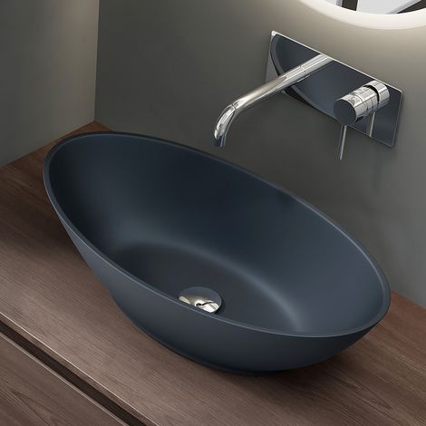 Mai & Mai Vasque à Poser Gris Noir Mat Ovale Lavabo Salle de Bain Évier Lave Mains sans trop-Plein Colossum807 (1/5)
