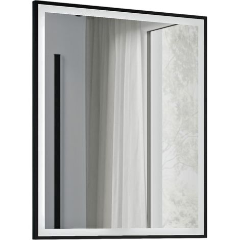 Badspiegel Bernstein VARO FRAME eckig mit LED Beleuchtung, Spiegelheizung und schwarzem Rahmen - Breite 60 cm