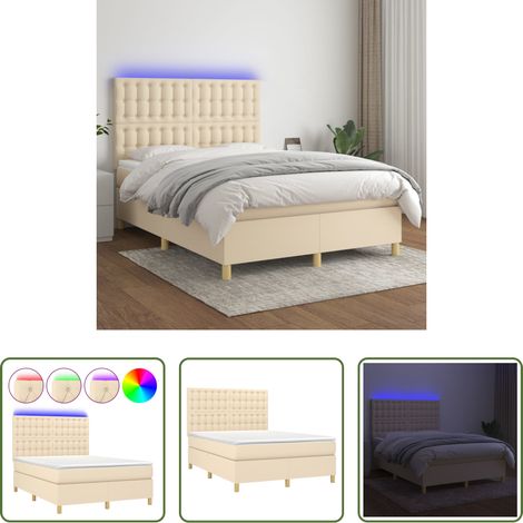 vidaXL Matelas ensaché - Sommier à lattes de lit et matelas et LED Crème 140x190cm Tissu (1/5)
