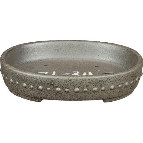 Vaso per bonsai ovale borchiato in gres argentato 17x13,5x2,5 cm - ZL311