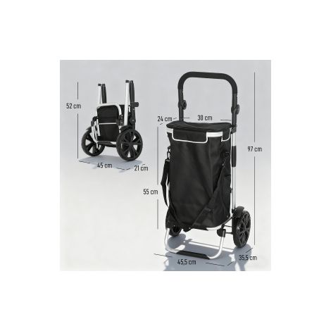 Chariot de courses pliable noir 3-en-1 de 40 L avec compartiment isotherme et charge de 25 kg pour courses, marché et pique-nique (1/5)