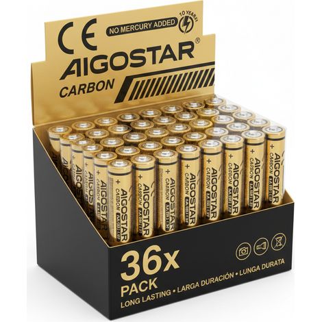 Aigostar Batterie AAA Mini Stilo Zinco Carbone 1.5V Set 36 Pezzi