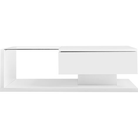 Table basse design blanc brillant avec verre, moderne et fonctionnelle – Table d’appoint pratique pour salon (1/5)