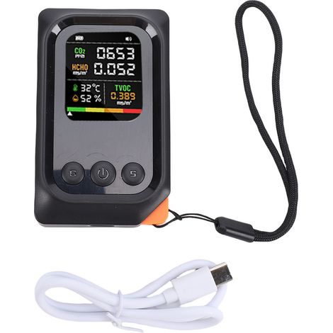 Détecteur de qualité de l'air 5 en 1 CO2 TVOC HCHO, testeur intelligent de température et d'humidité, Portable, Rechargeable, Compact (1/5)