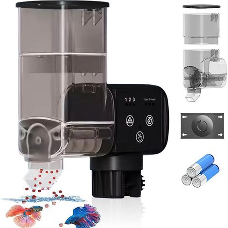 Mangeoire automatique pour aquarium - Mangeoire - Écran LCD, minuterie numérique, 250 ml - 1 pièce - Noir (1/5)