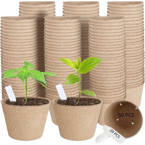 50 Stück Torftöpfe Biologisch abbaubare Töpfe für Setzlinge Gartensaatschalen mit Abflusslöchern inklusive 20 Pflanzenetiketten für die Anzucht v (1/5)