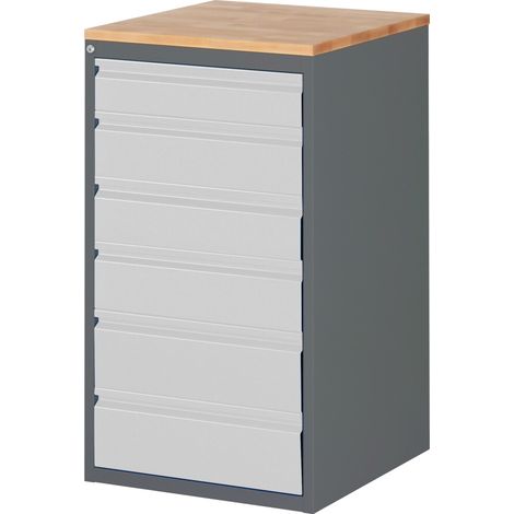 STIER Schubladenschrank Premium mit 6 Schubladen und Buchentop BxTxH 580x650x1035 mm (1/4)