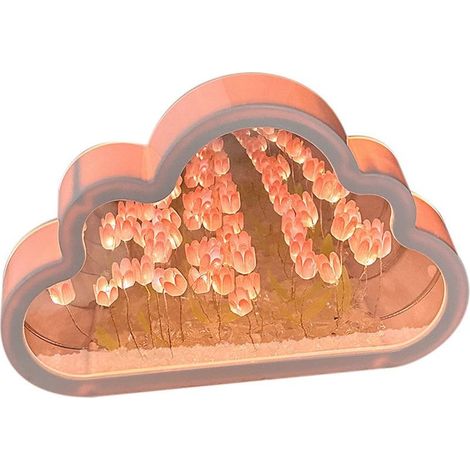 Night mirror tulipe and nuage, 20 flowers roses, plastic, batteries integrated, lamp to mounted soi-same, for birthday, saint-valentin (1/5)