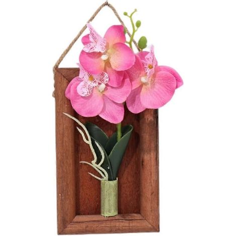 Cadre mural en bois avec orchidée artificielle et papillon décoratifrose rouge (1/5)