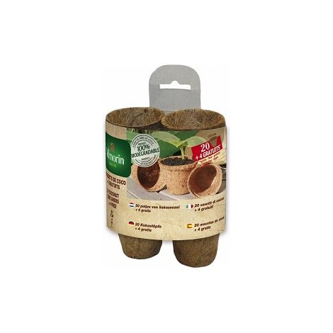 VILMORIN 20 MACETAS REDONDAS DE COCO, Ø 6 cm + 4 GRATIS