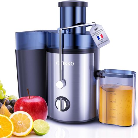 Centrifugeuse Extracteur de Jus, 3 vitesses, extracteur 800W avec bouche de 75 mm de large, facile à nettoyer, acier inoxydable sans BPA (argent-x118) (1/5)
