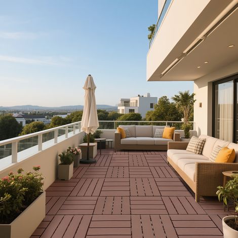 Baldosas de terraza encajables de plástico PP 44 piezas 30,5 x 30,5 cm marrón (1/5)