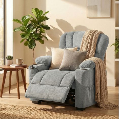Fauteuil relax électrique gris avec repose-pieds, USB, porte-gobelets et 2 mémoires OKWISH (1/5)