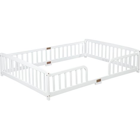 Lit au sol enfant 140 x 200 cm avec barrières de sécurité, pin blanc HOMVRA (1/5)