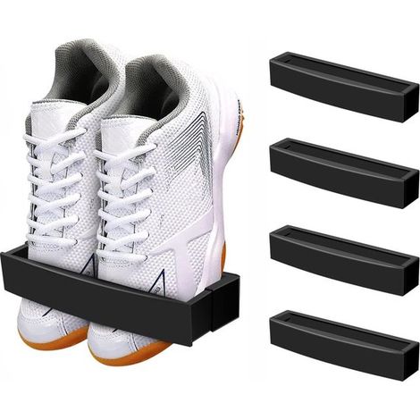 Étagère à chaussures de porte en 4 pièces, sans perçage, système de rangement de chaussures auto-adhésif et réglable, gain de place dans l'armoire, noir.