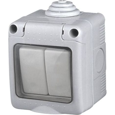 Doble Interruptor Conmutador Estanco Superficie 16A 250V con Tapa de Plástico