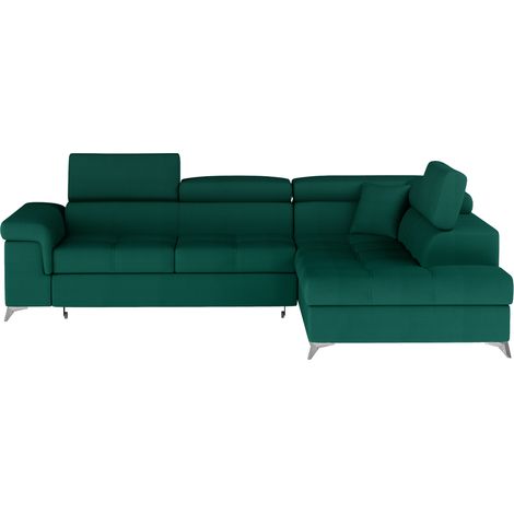 Canapé d'angle convertible PALAZZO 4 places vert foncé – angle droit avec 1 coussin (1/5)