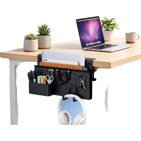 Organizzatore da scrivania, in acciaio di alta qualità, adatto a bordi della scrivania da 1 a 5 cm, installazione con ganci, configurazione accessori regolabile, design per la dissipazione del calore. (1/5)