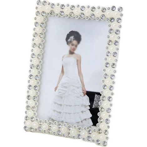 Cornice portafoto rettangolare creativa con perle artificiali, cornice per foto 6 x 7 x 8 pollici, decorazione, regalo di compleanno, cornice per foto (4 x 6 pollici) (1/5)