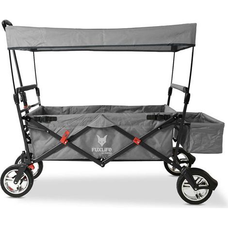 Chariot Pliable FUXLIFE CT-500 Gris avec Toit, Frein et Sac de Rangement